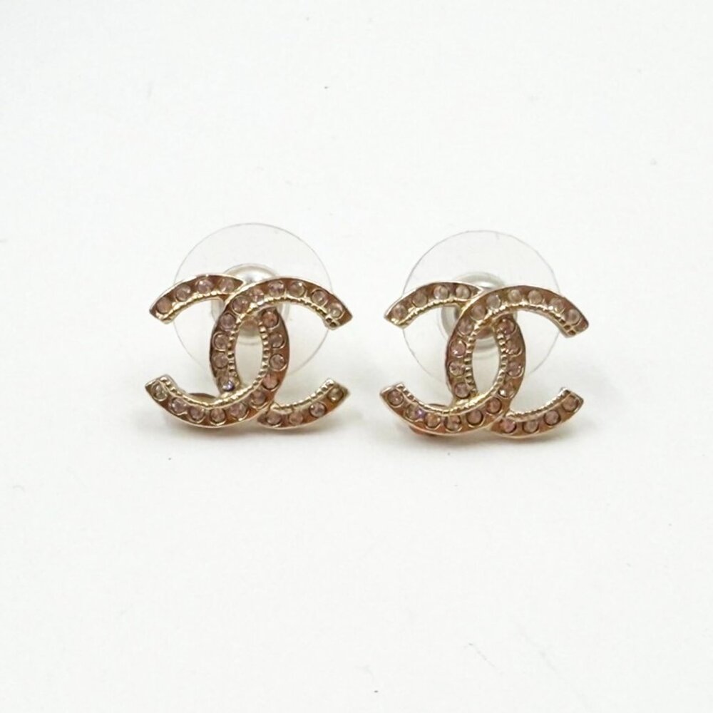 Chanel Classic Gold CC Crystal Piercing Earrings